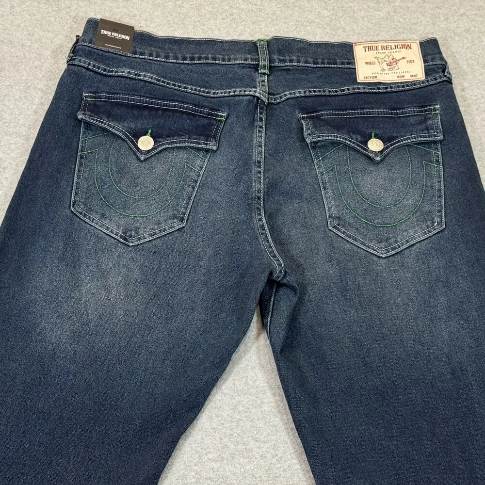 True Religion Ricky SN Flap Relaxed Straight Jeans Dark Woodland Wash 36x34 NWT